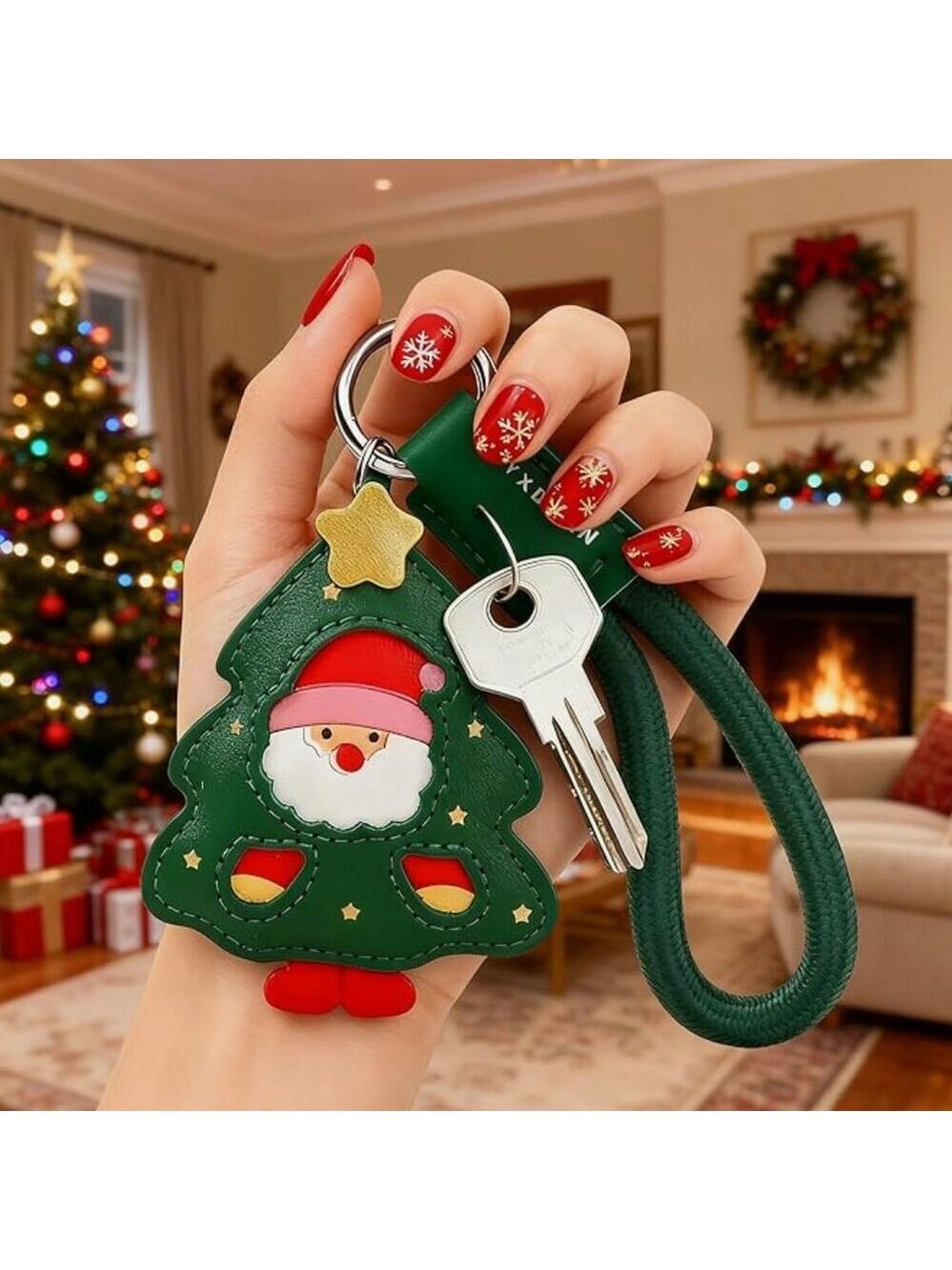 Cute Santa Claus Christmas tree purse charm keychain - Picture 3 of 8